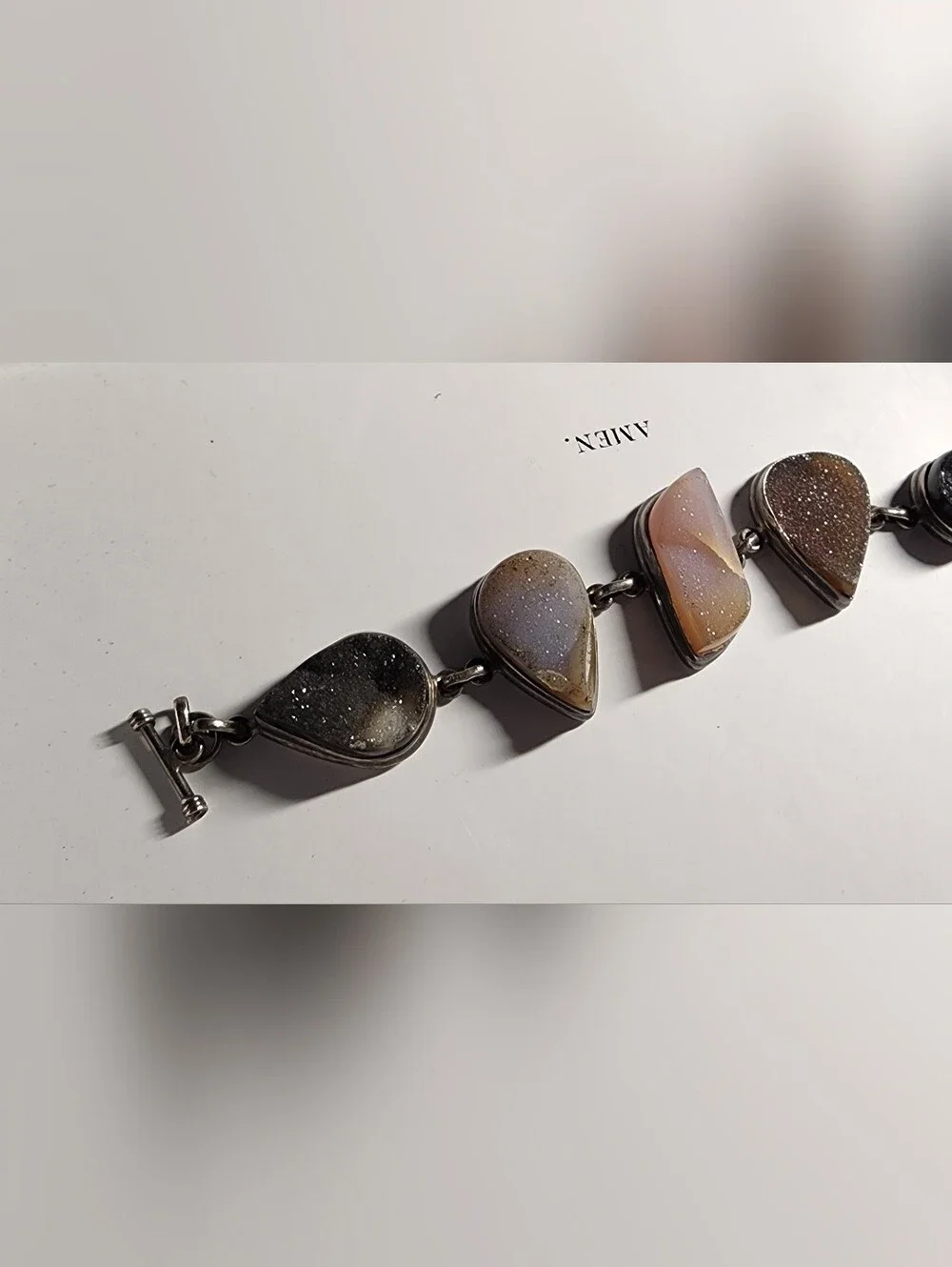 Sterling Silver 925 Druzy Stone Link Bracelet